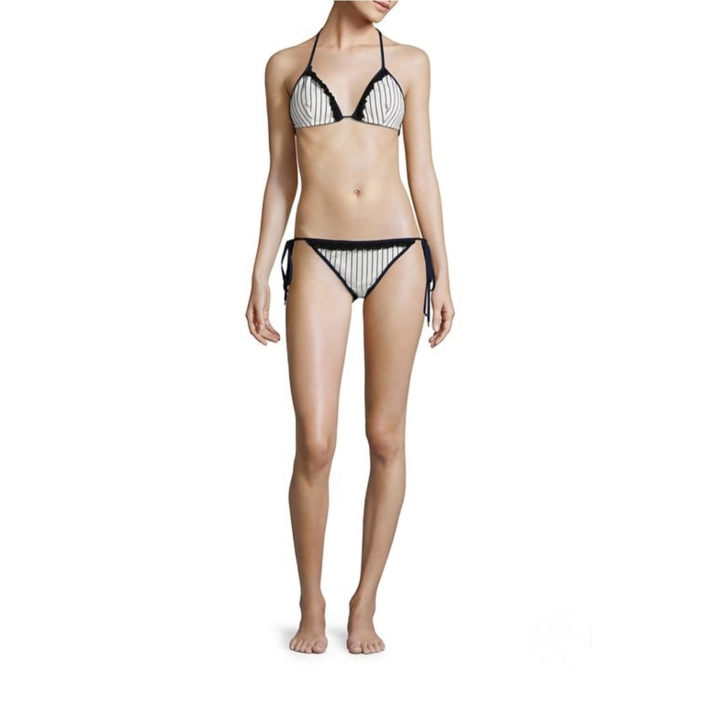 JONATHAN SIMKHAI OXFORD TRIANGLE BIKINI IN White/Black Stripe NWT